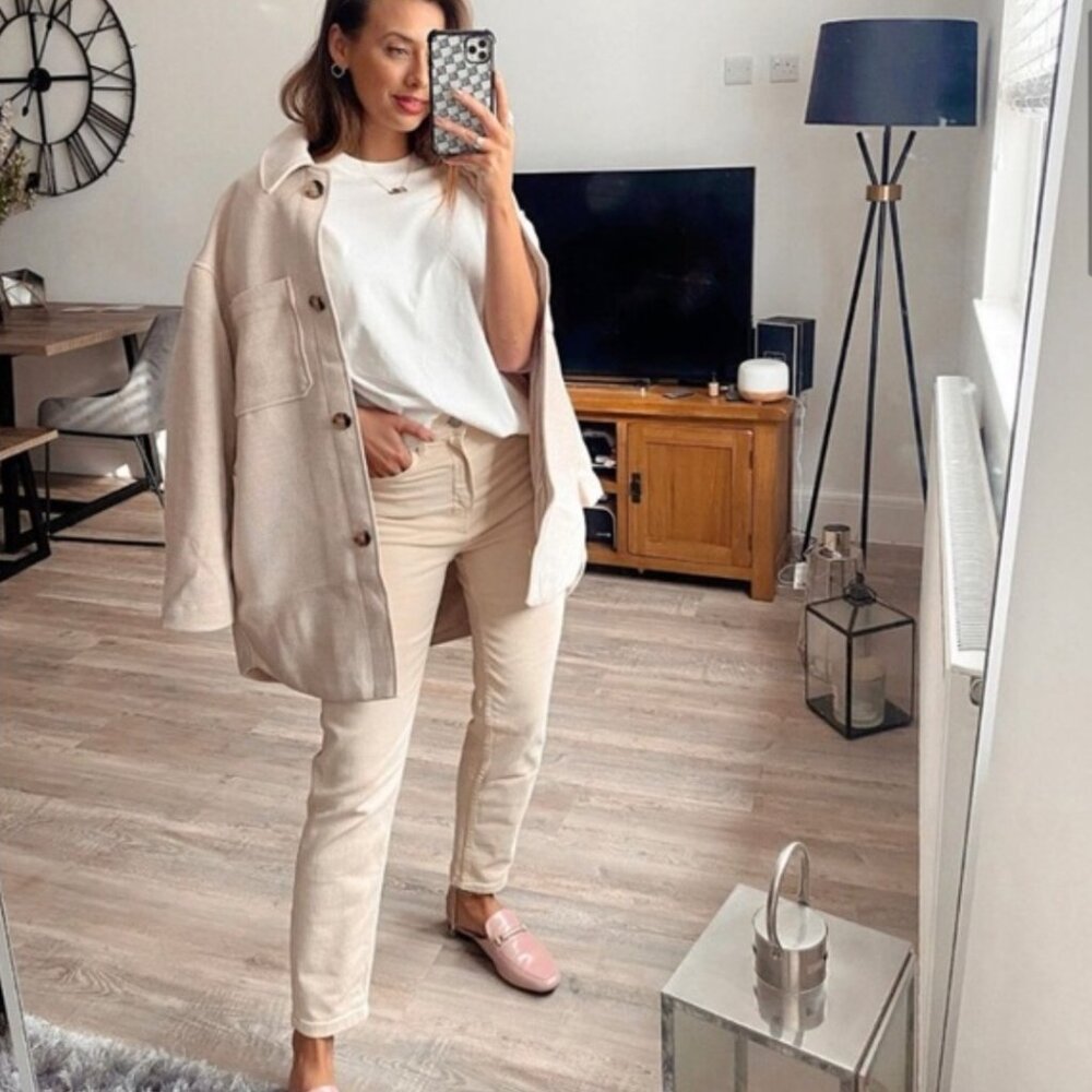 NEW H&M Oversized Shirt Jacket Shacket - Cream - Picture 5 of 7
